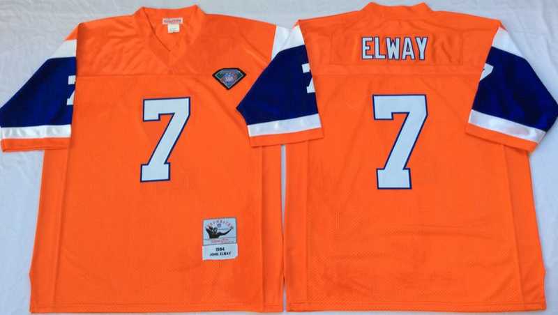 Broncos 7 John Elway Orange M&N Throwback Jersey->nfl m&n throwback->NFL Jersey